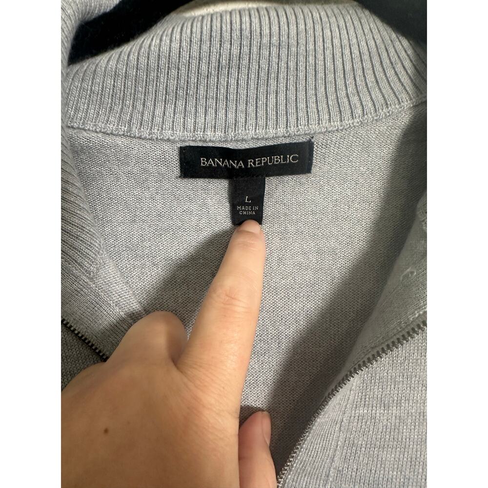 MENS BANANA REPUBLIC 1/2 ZIP SWEATER SIZE L WOOL ACRYLIC GRAY SOLID - Picture 2 of 6